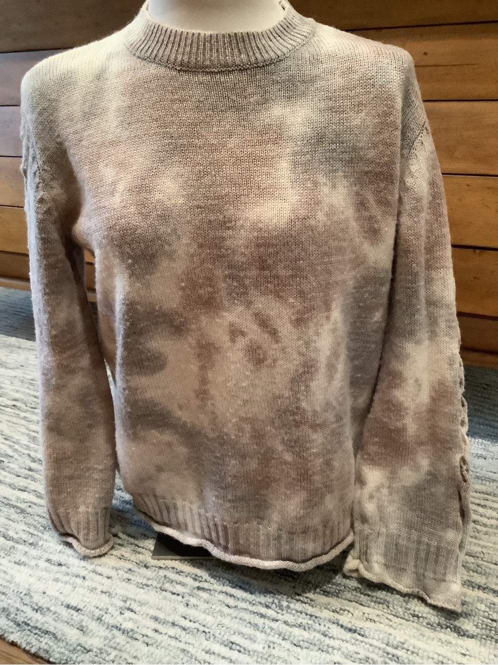 Main Strip Women's Taupe and Cream Tie-Dye Crewneck Sweater